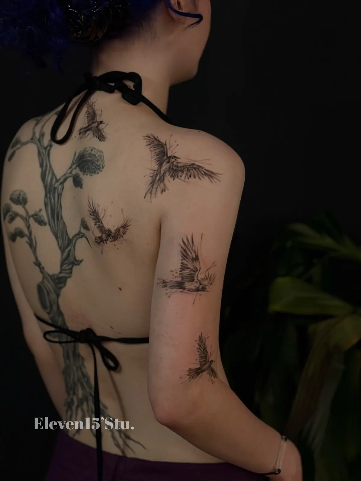 Branch & swallows: Black & grey tattoo by Eleven15'Stu, Da Nang